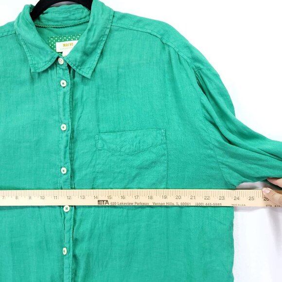 Maeve by Anthropologie Pure Linen Cate Button Down Shirt Solid Green Size Medium - Picture 5 of 14